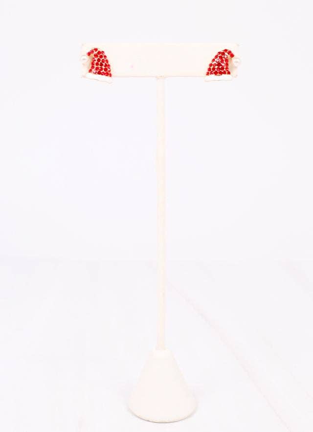 Sparkly CZ Santa Hat Earring RED - BFF Here