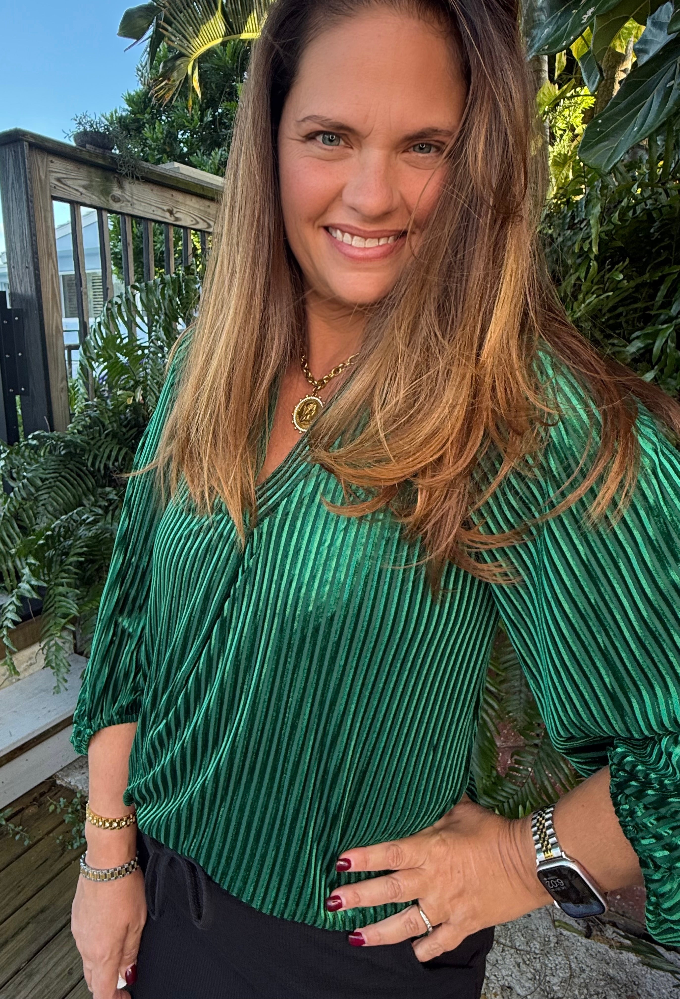 Ivy Velvet Textured Top by Jess Lea / Green - BFF Here