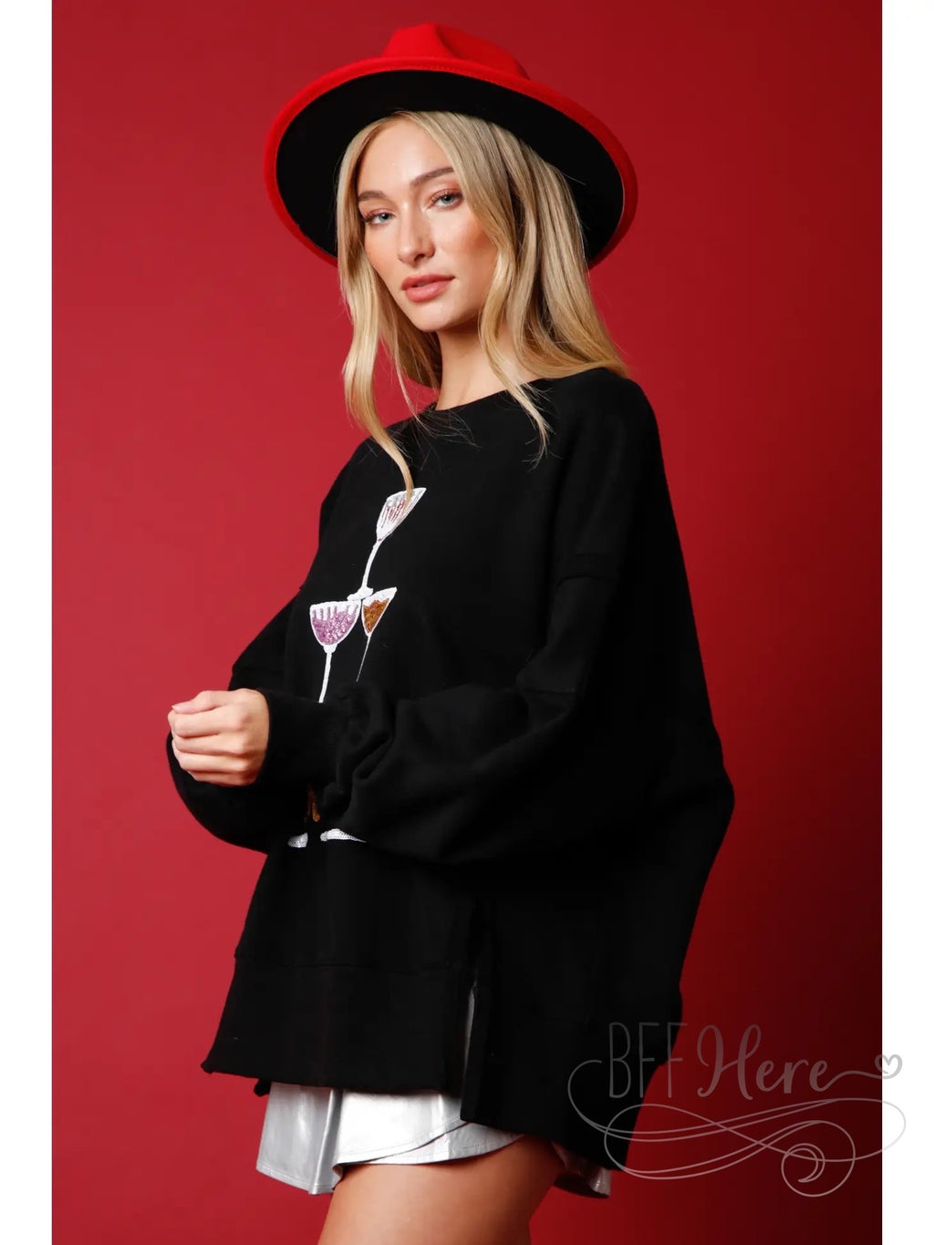 Joyful Toast: Cheers to the Holidays Christmas Sweatshirt - BFF Here