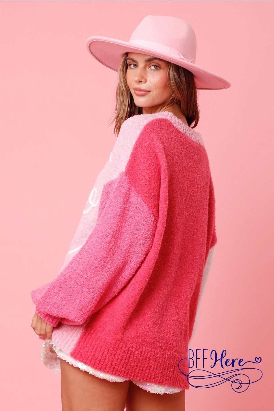 Hugs & Kisses Charm: 'XOXO' Color Block Cozy Sweater - BFF Here