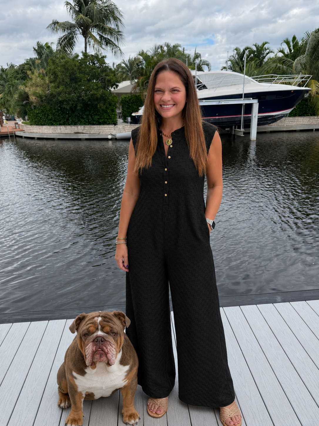 PREORDER: Everyday Elegance Textured Wide Leg Jumpsuit / Black  (ETA: August)