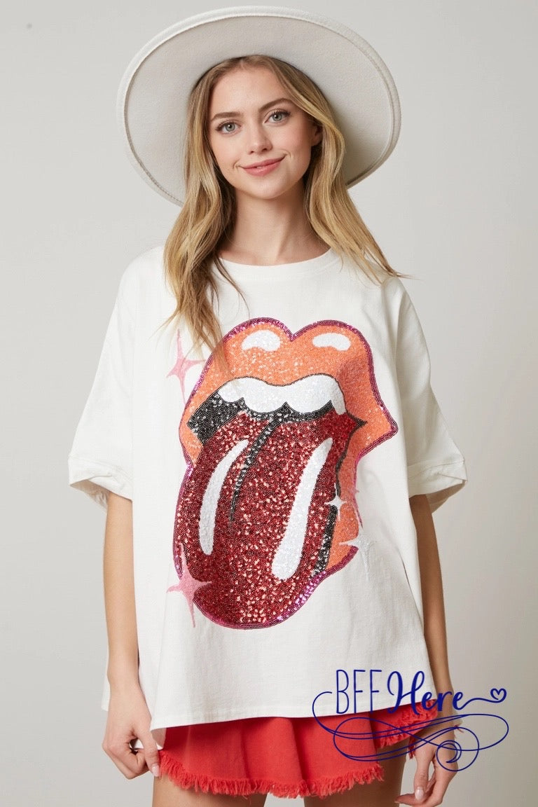 PREORDER: Iconic Flash: Rolling Stones Sequin Tongue Tee (Ships Middle of March ) - BFF Here