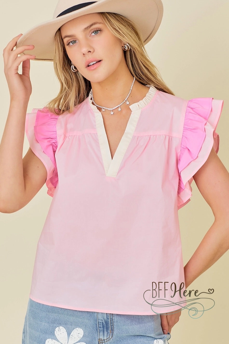 Chic in Pink Ruffle Blouse - BFF Here