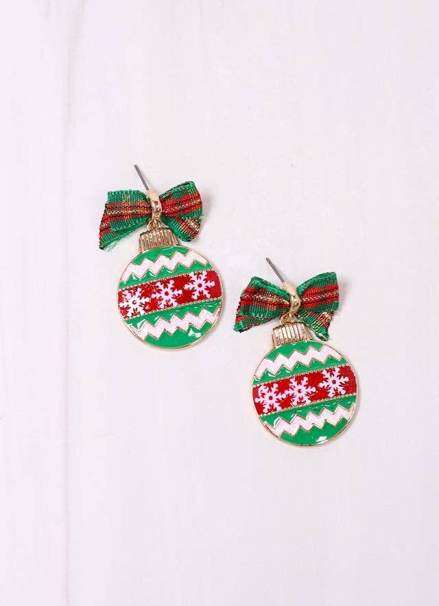 Yuletide Ornament Earring with Bow GREEN - BFF Here