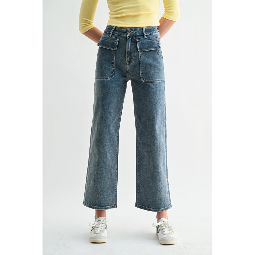 High Rise Patch Pocket Wide Leg Ankle / Tint Elephant by Mica Denim (ARRAY) — Ships 2-3 weeks - BFF Here