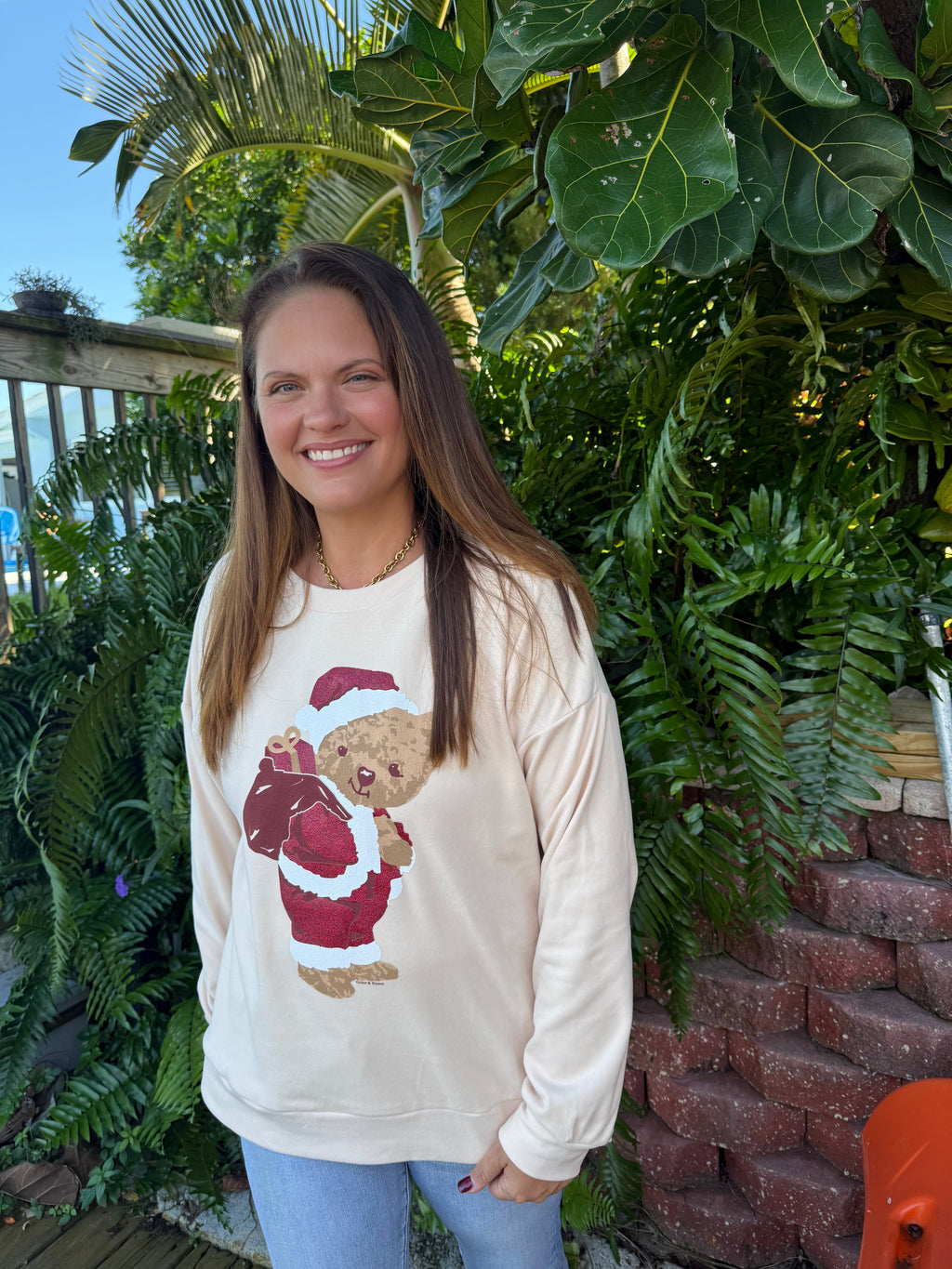 Teddy Bear Santa Micro Fleece Crewneck by Grace and Emma - BFF Here