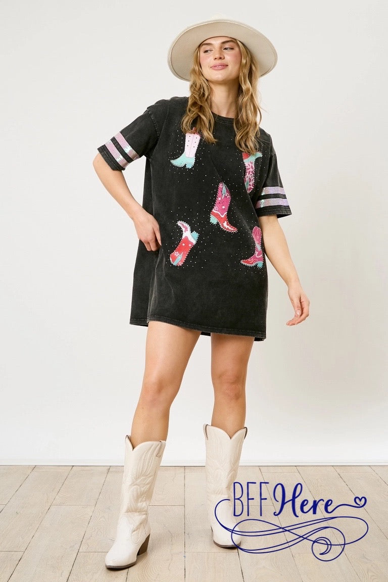 PREORDER: Boot Scootin' Beauty: Cowboy Boots T-Shirt Dress (Ships Beginning of February) - BFF Here