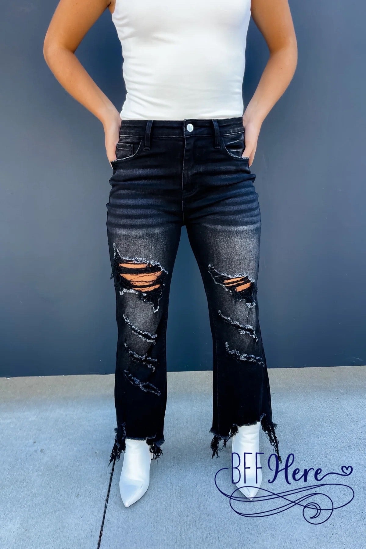 PREORDER: Black Urban Distressed Crop Jeans by Blakeley (Ships Middle of January ) - BFF Here