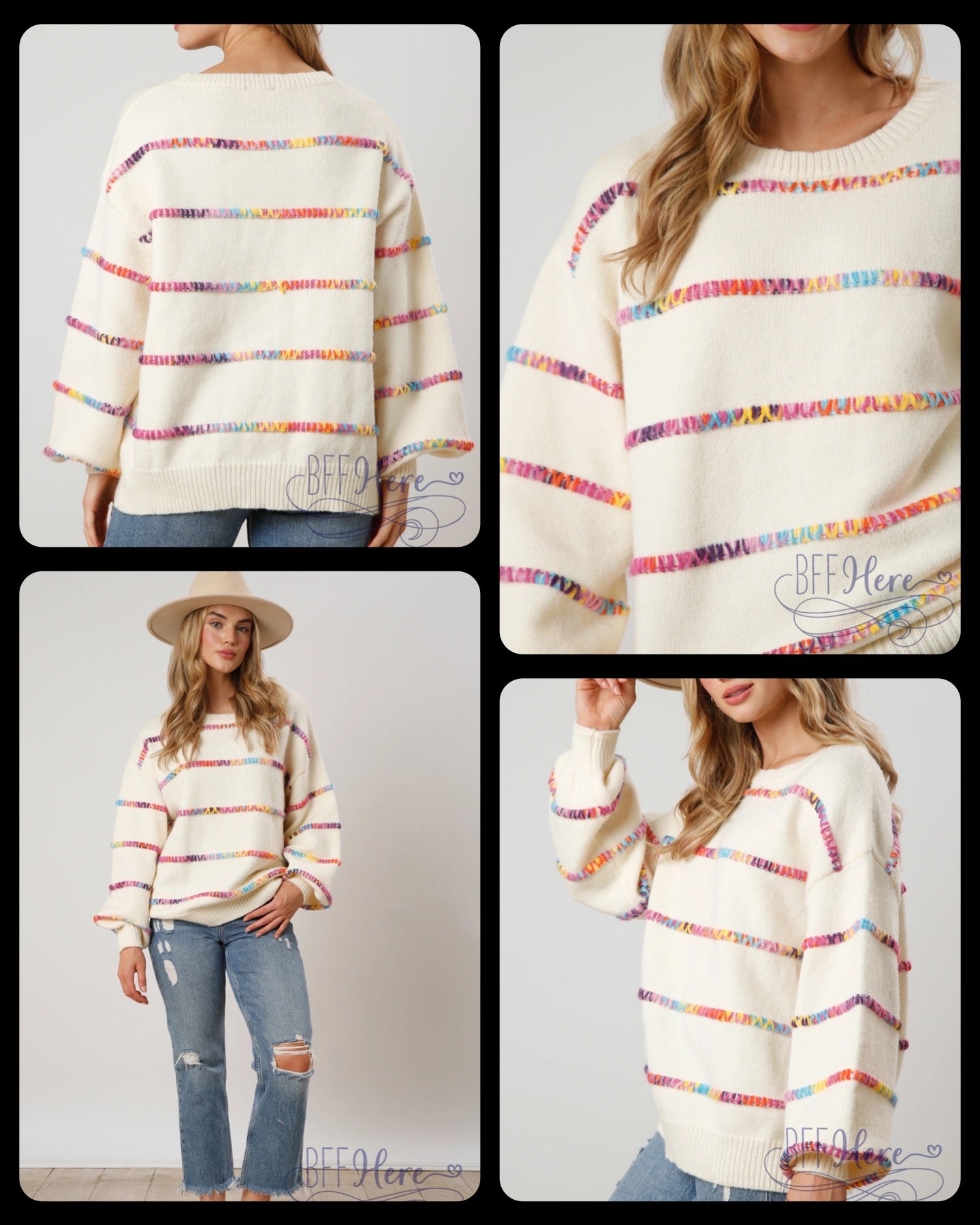 PREORDER: Spectrum of Style: Rainbow Stitch Stripe Sweater (Ships Beginning of November) - BFF Here
