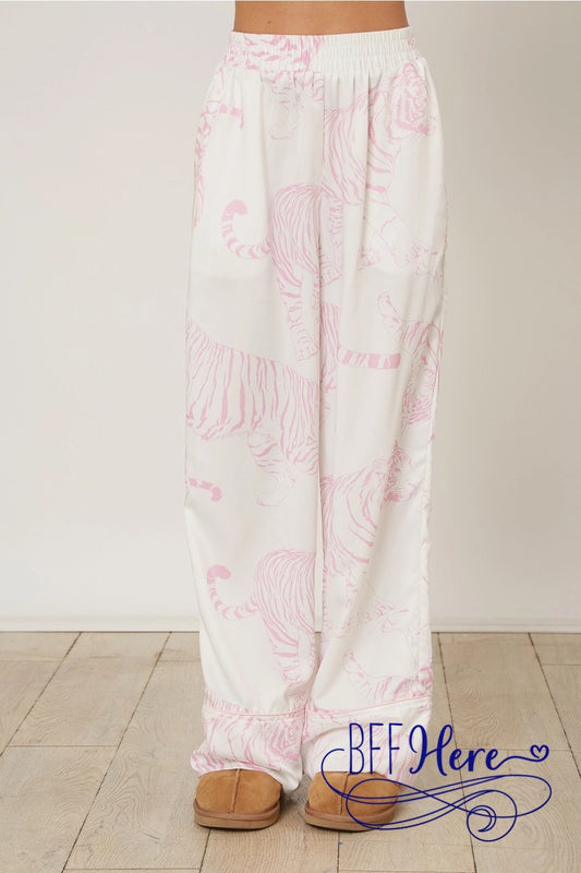 PREORDER: Fierce Dreams: Tiger Print Satin PJ Pants (Ships Middle of February ) - BFF Here