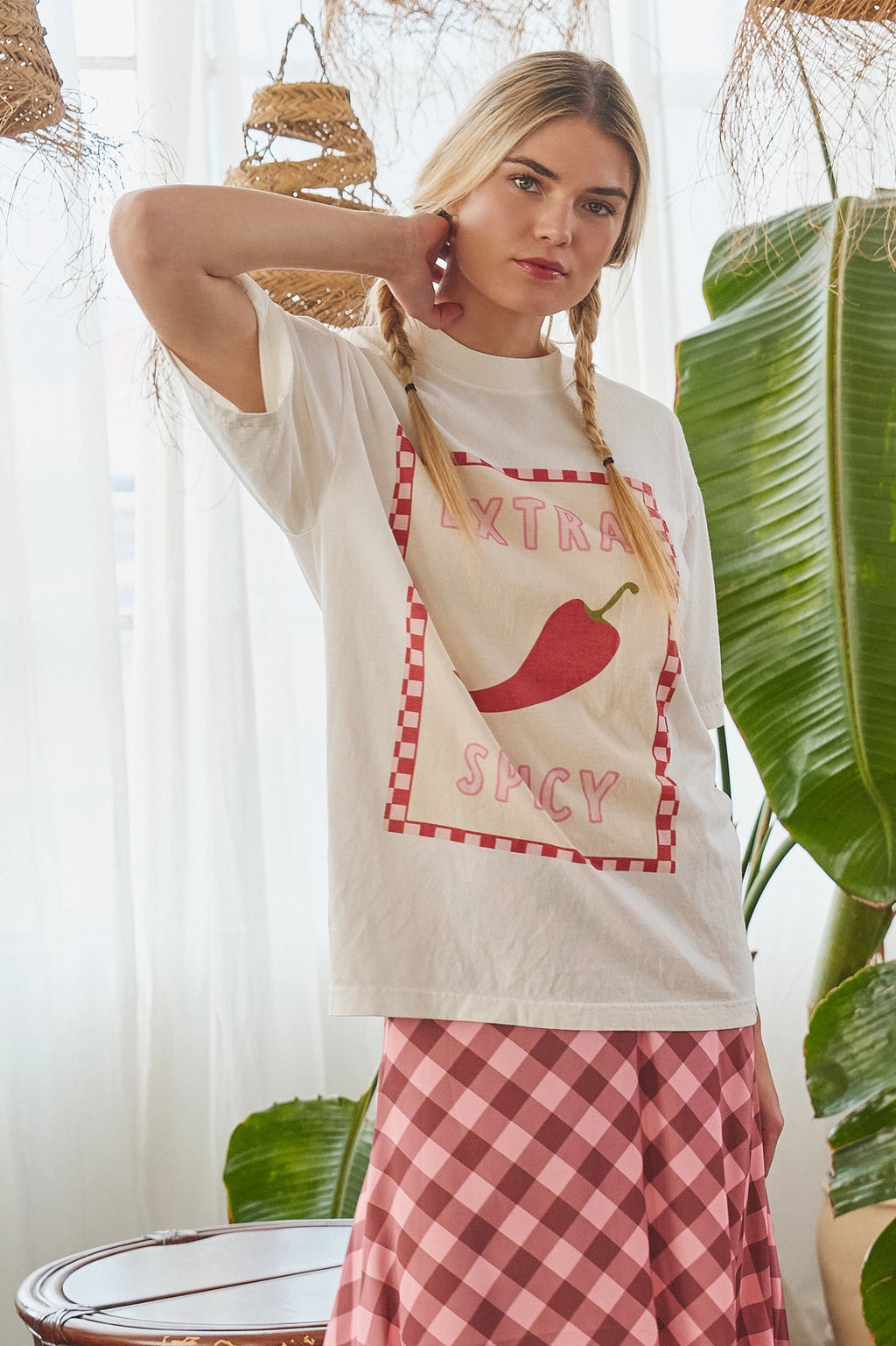 Extra Spicy Chili Pepper Checkerboard Graphic Tee by Jade by Jane (Ships 2-3 weeks) - BFF Here