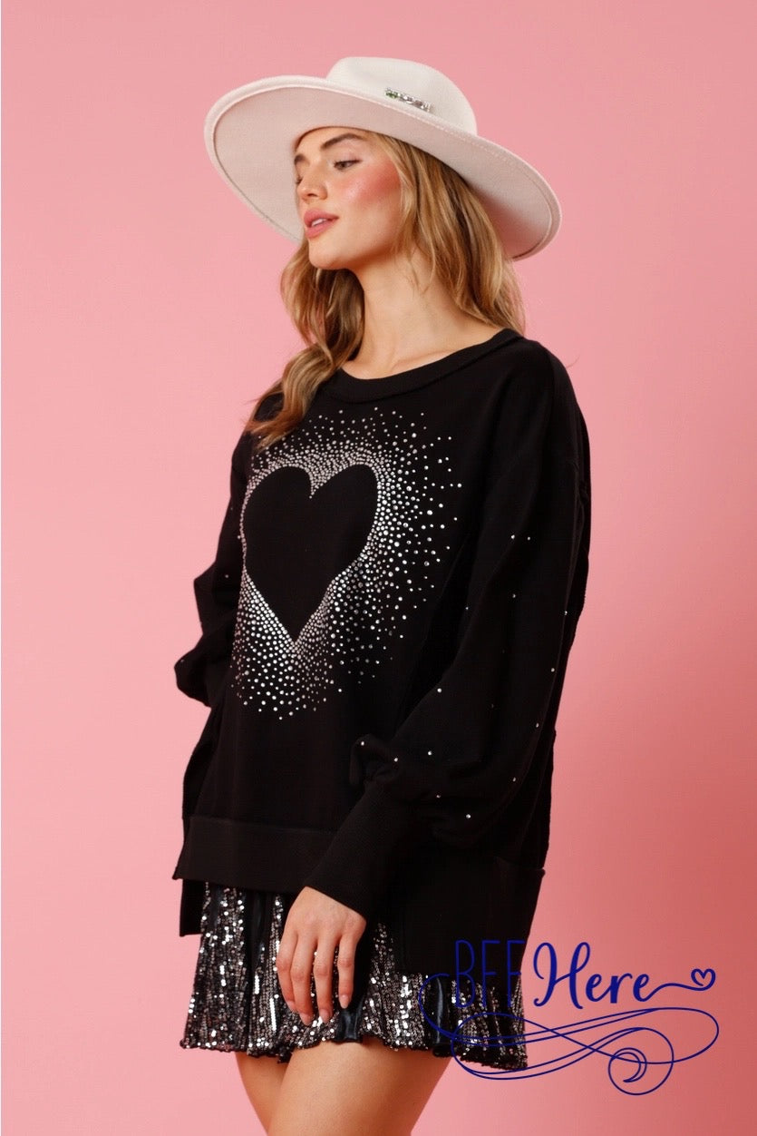Sparkle & Shine: Rhinestone Heart Pullover - BFF Here