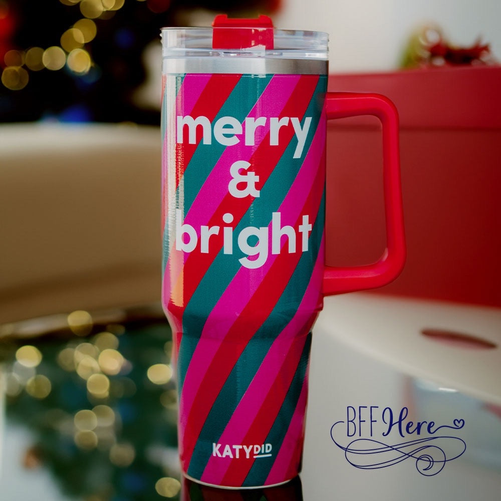 Cheerful Stripes: Merry & Bright Tumbler Cup - BFF Here