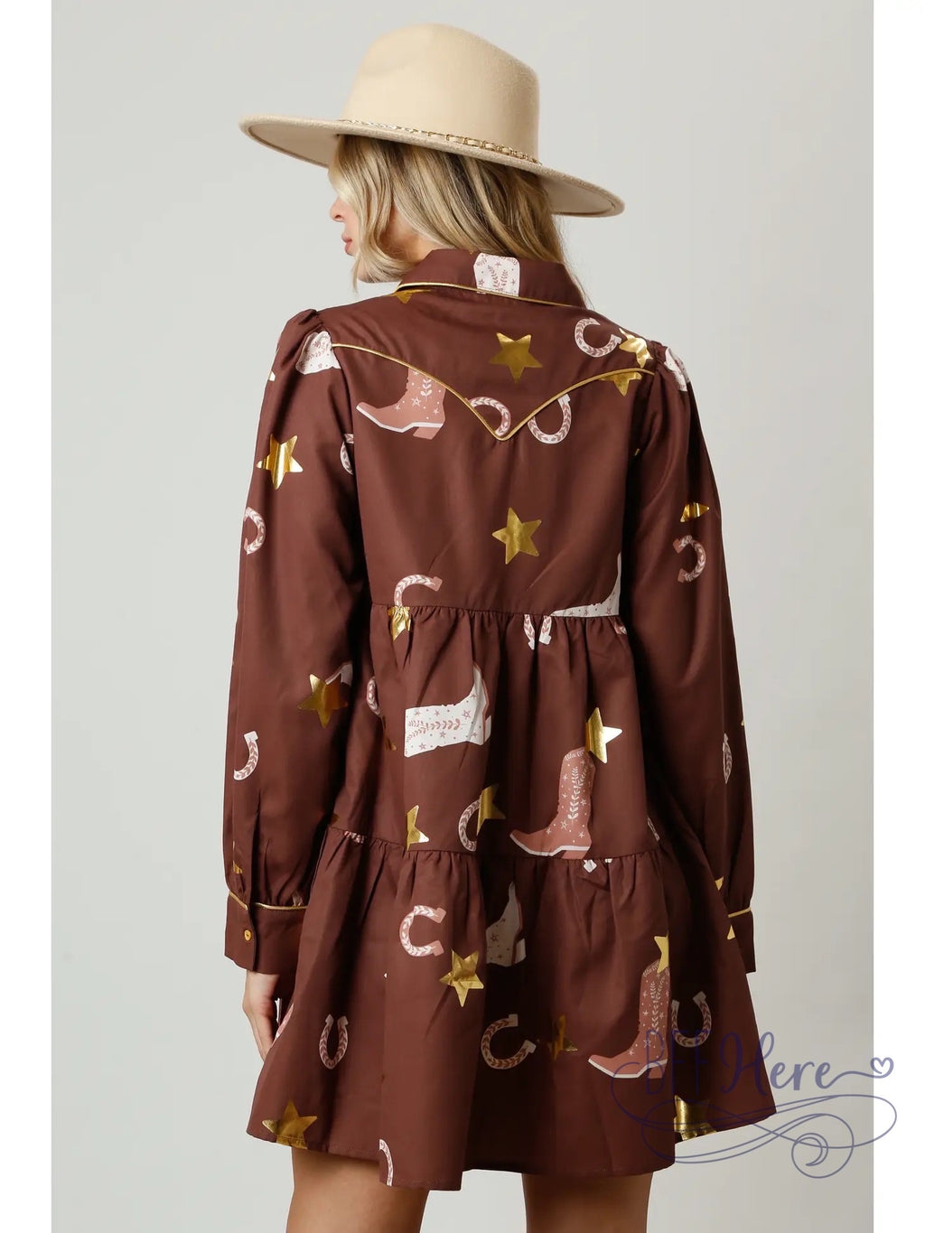 PREORDER: Country Charm: Boot & Horseshoe Print Shirt Dress (Ships Beginning of November) - BFF Here