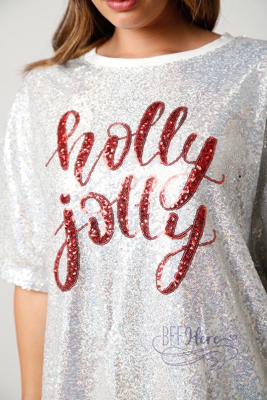 Holly Jolly Sequin T-Shirt Dress: Festive Chic / Choice of Color - Small / White Holly Jolly Sequin T-Shirt Dress: Festive Chic / Choice of Color - Small / White