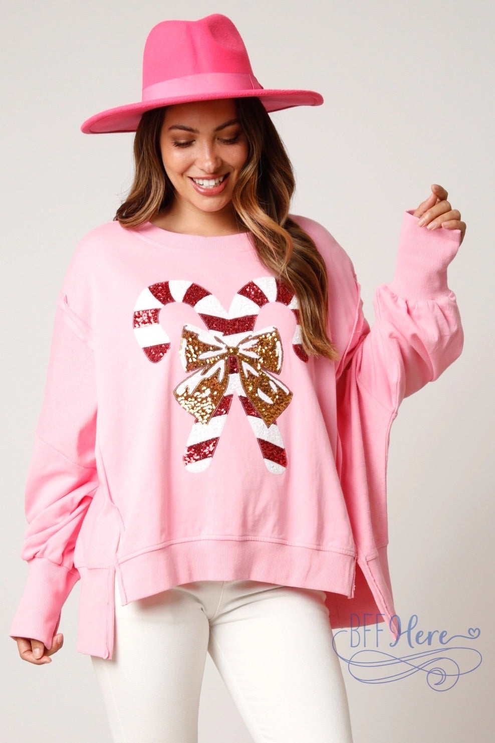 Holiday Twist: Candy Cane Sequin Sweatshirt - BFF Here