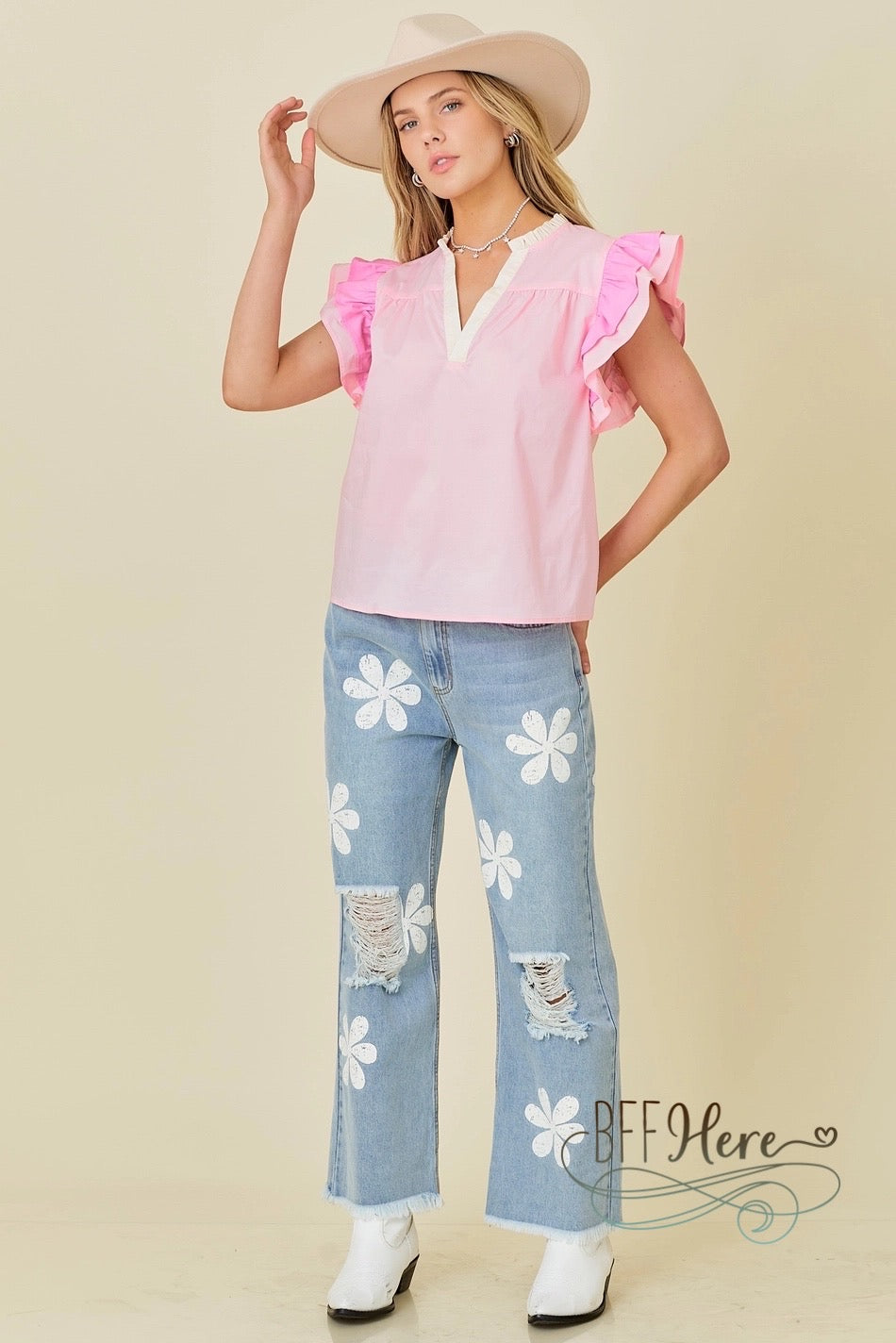 Chic in Pink Ruffle Blouse - BFF Here