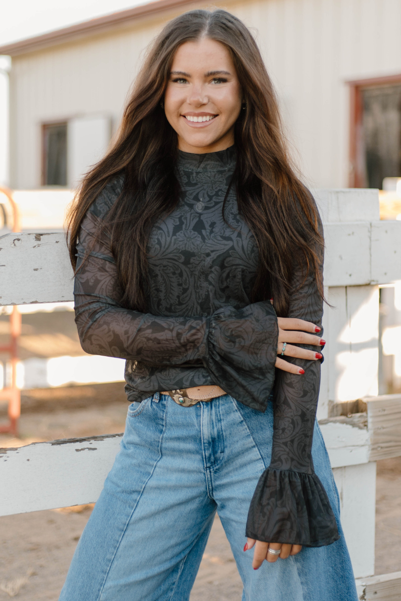 Tooled In Black Mesh Top by Sterling Kreek - BFF Here