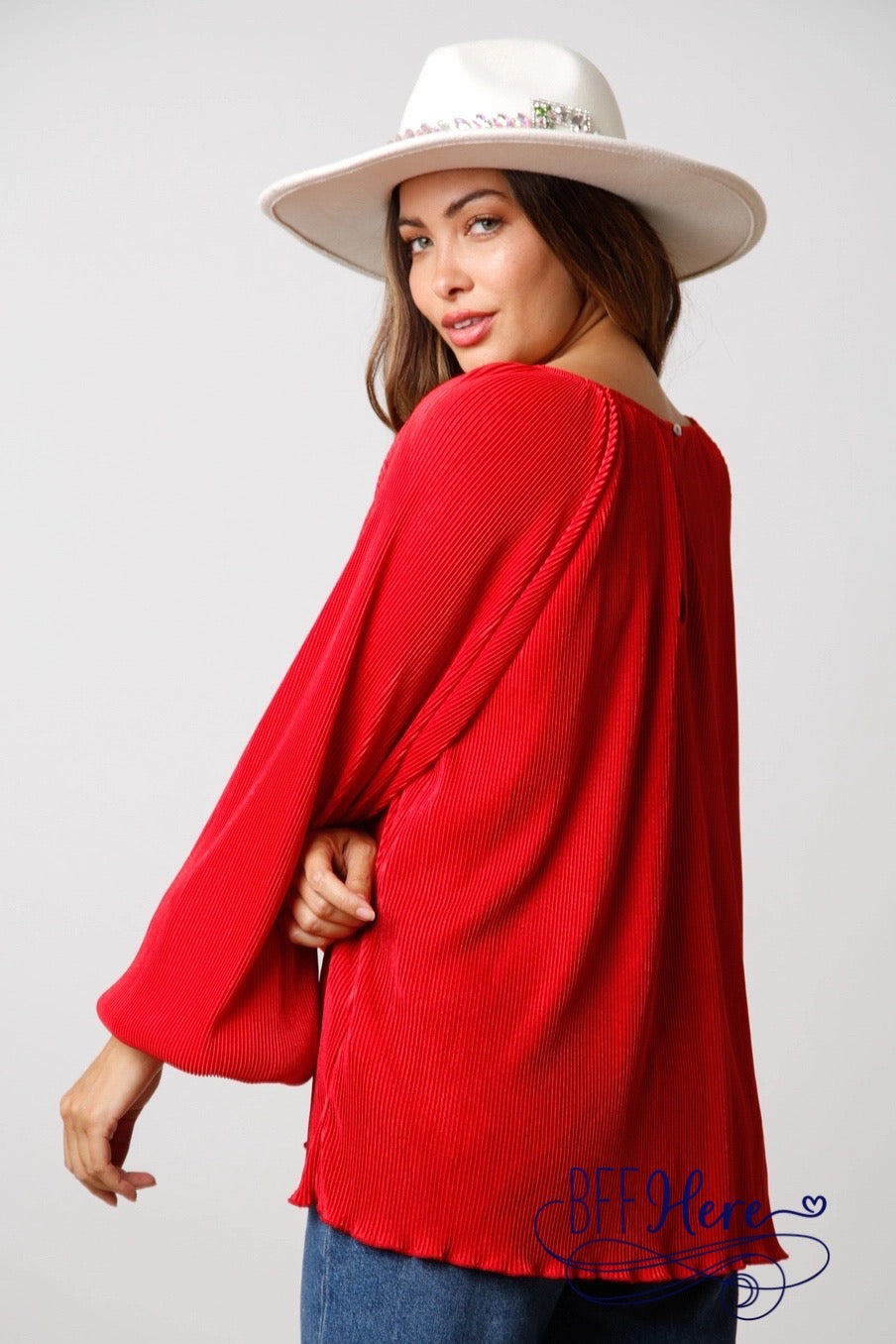 Scarlet Elegance: Back Keyhole Closure Red Blouse - BFF Here