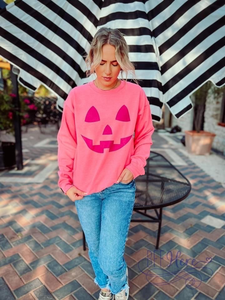 Spooktacular Comfort: The Halloween Pink-O-Lantern Fleece Sweatshirt - BFF Here