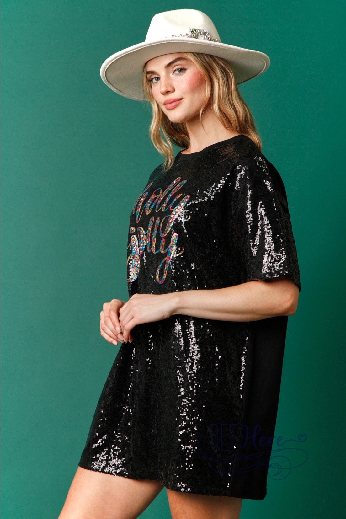 Holly Jolly Sequin T-Shirt Dress: Festive Chic / Choice of Color BFF Here Holly Jolly Sequin T-Shirt Dress: Festive Chic / Choice of Color BFF Here