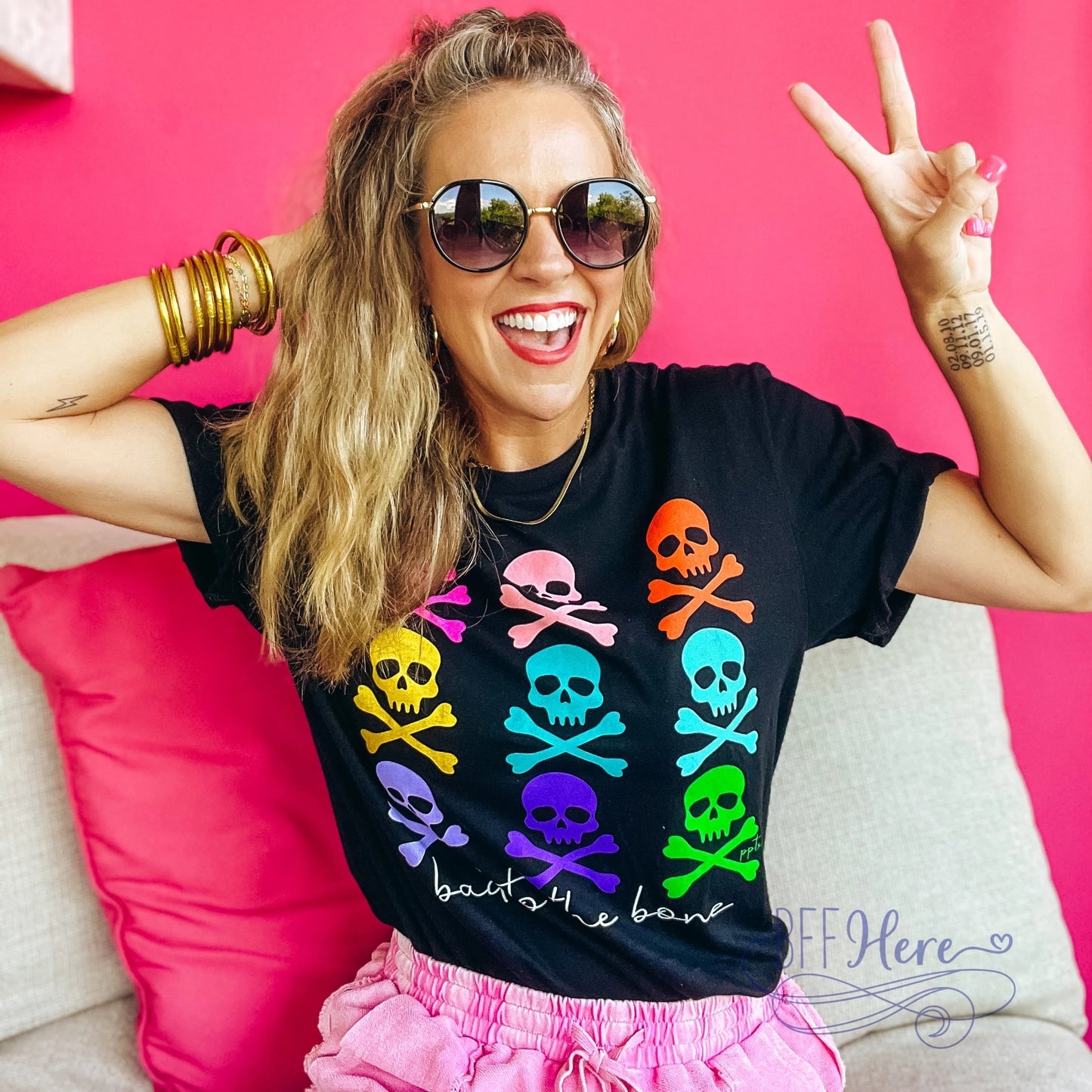 Spooky Vibes, Bright Hues: The 'Bad to the Bone' Colorful T-Shirt - BFF Here