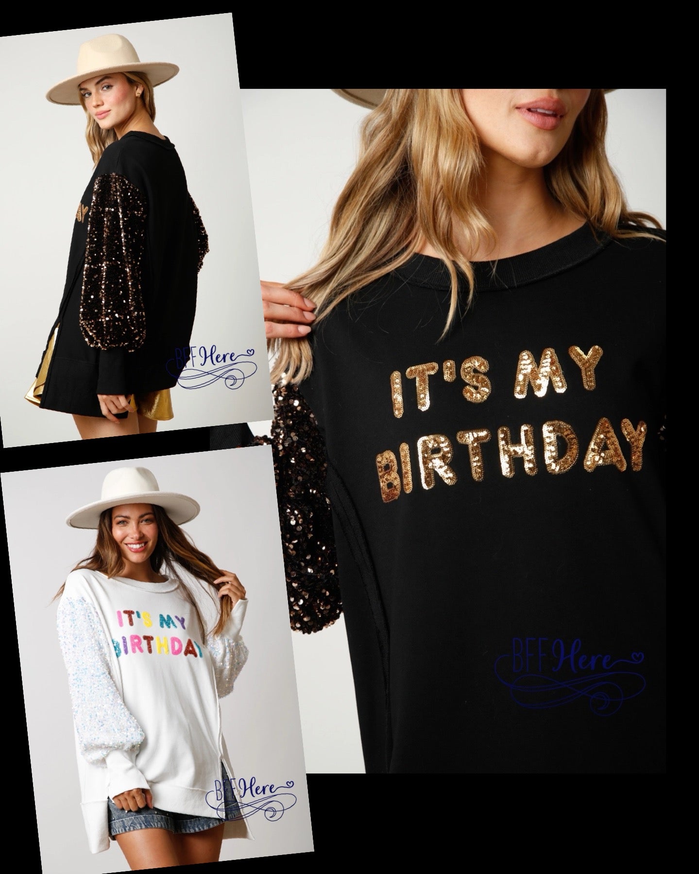Celebration Sparkle: 'It's My Birthday' Sequin Pullover / Choice of Color - BFF Here
