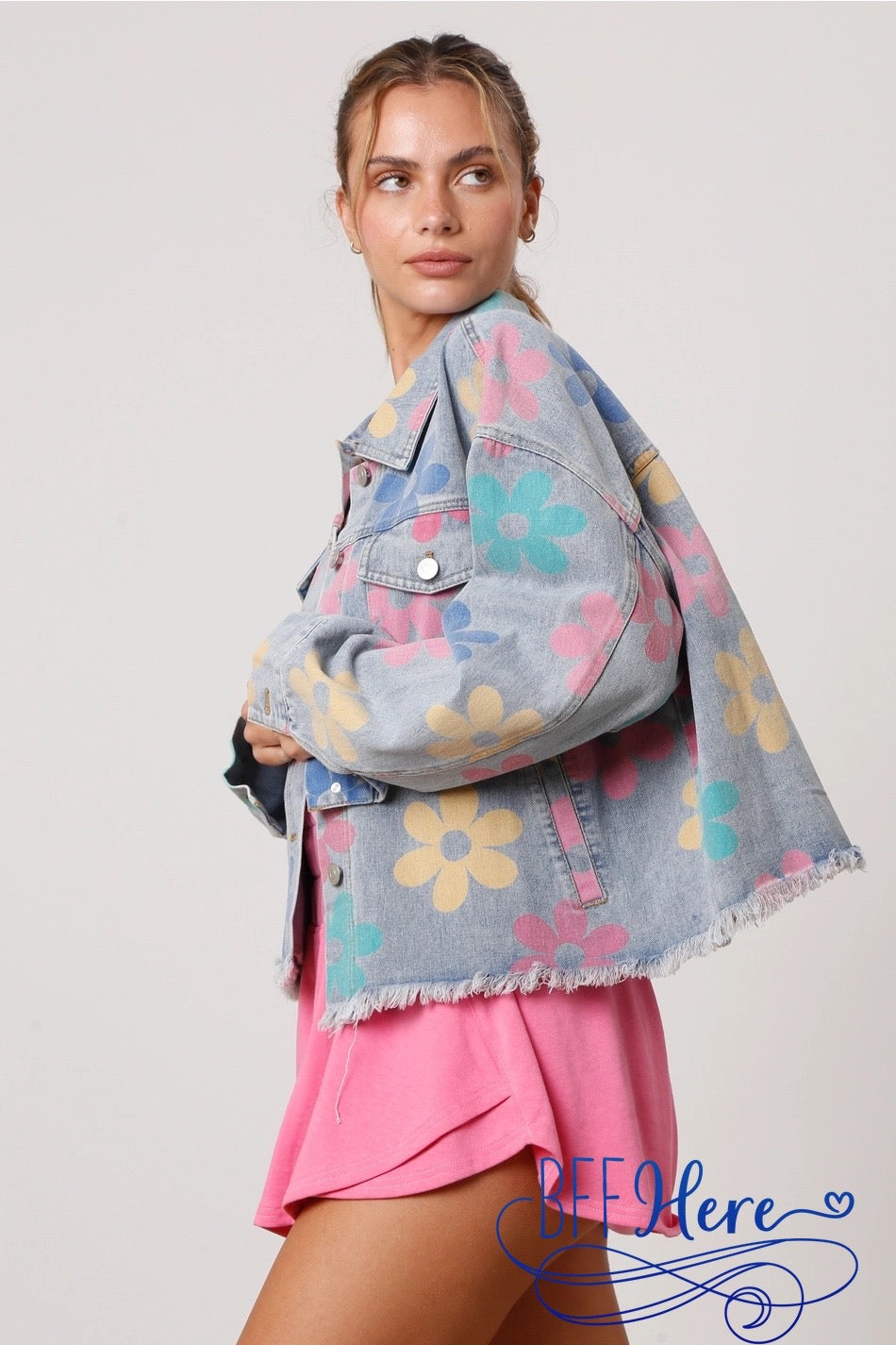 Blooming Style: Floral Print Denim Jacket - BFF Here
