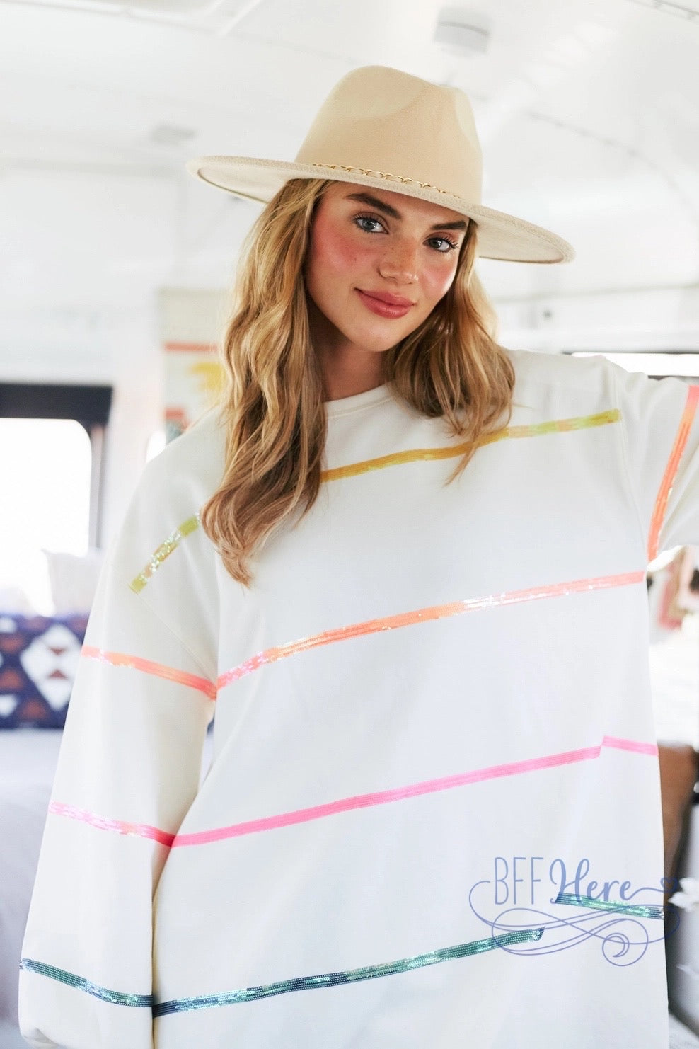 Colorful Allure: Rainbow Sequin Stripe Top for Vibrant Style - BFF Here