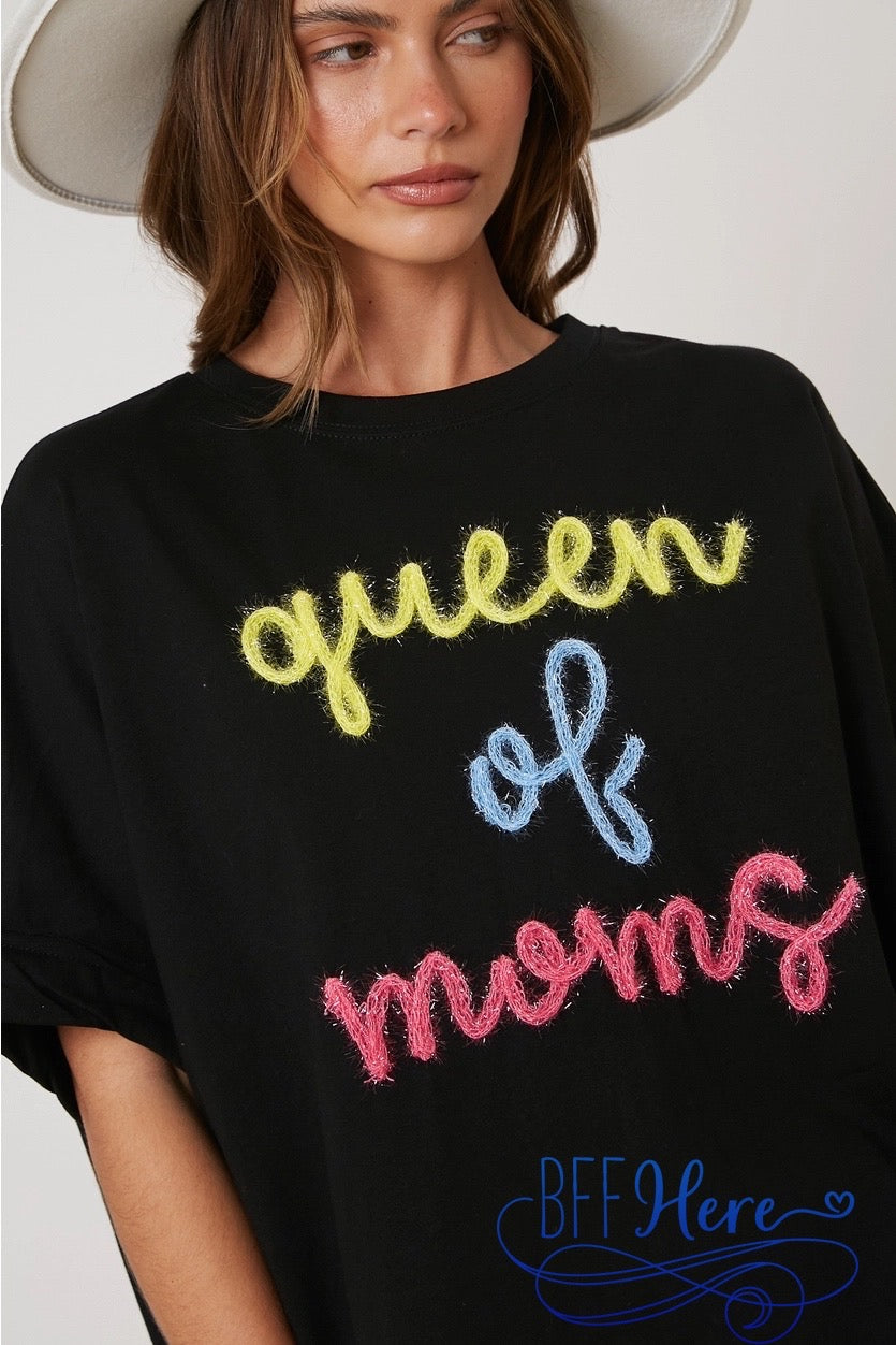 PREORDER: Matriarch Majesty: Queen of Moms' Lurex Embroidery Top (Ships Middle of February) - BFF Here