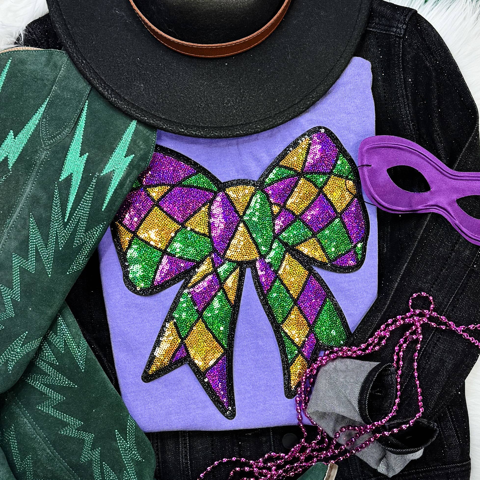 Carnival Glitter Bow Mardi Gras Tee - BFF Here