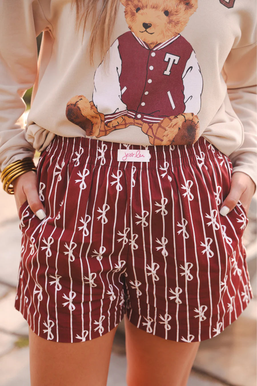 Bows And Goals Boxer Shorts- Maroon by Jess Lea - BFF Here
