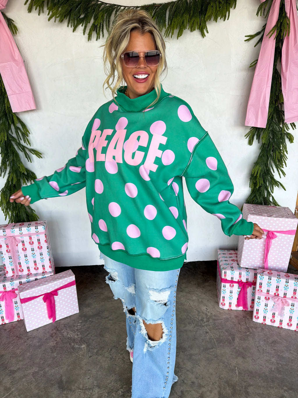 PREORDER: Peace & Polka Dot Mock Neck Pullover by Blakeley (ETA: October)