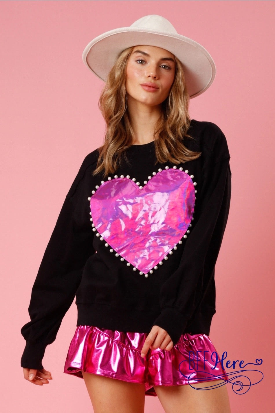 Chic Charmer: Pearl-Edged Heart Pullover - BFF Here
