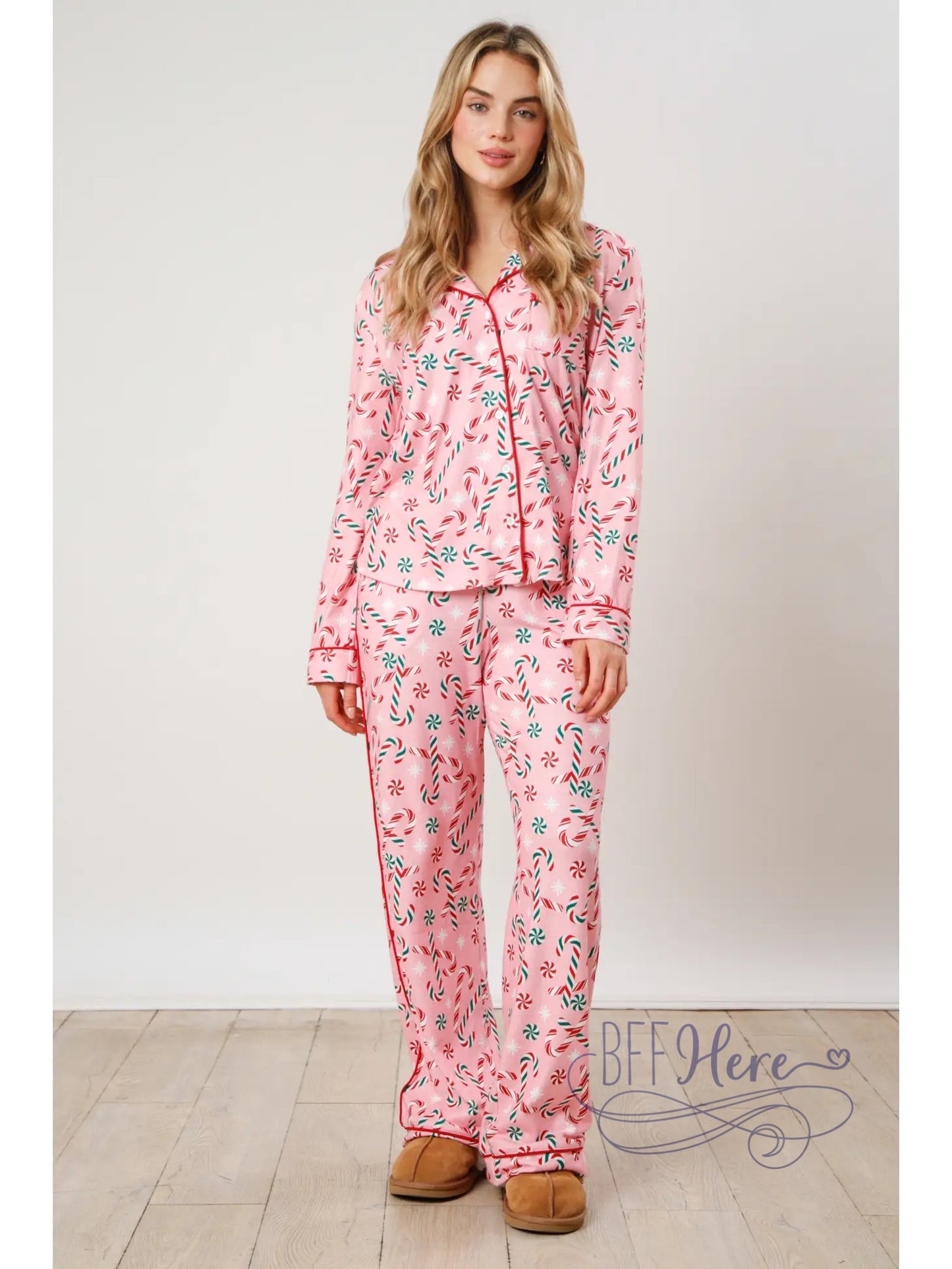 Candy Cane Print PJ Shirt: Sweet Dreams of the Holidays - BFF Here