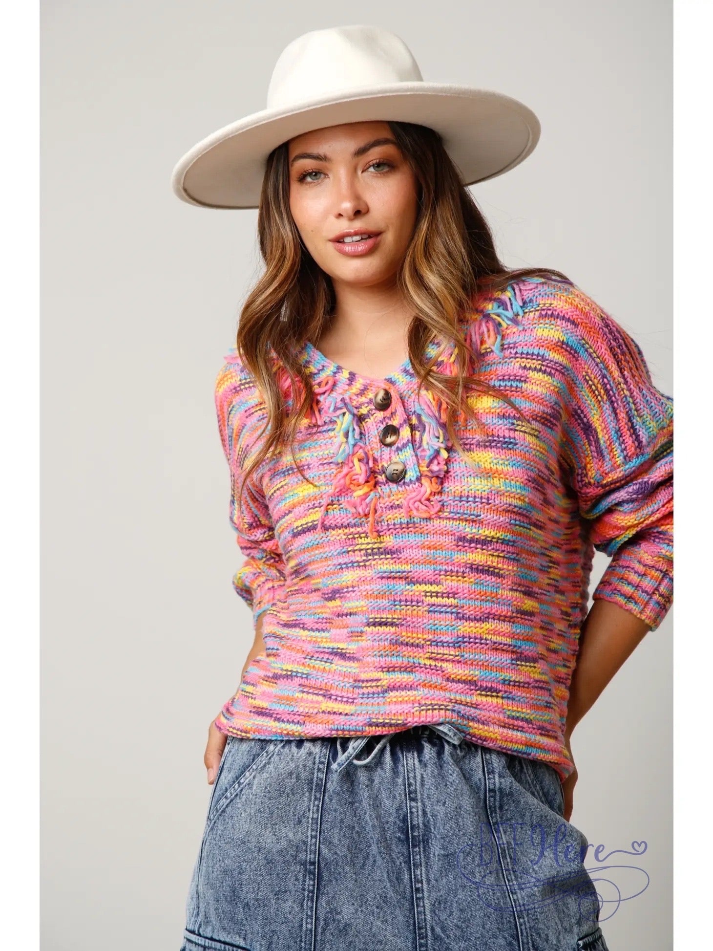 PREORDER: Kaleidoscope Coziness: Multicolor Knit Sweater (Ships Beginning of November ) - BFF Here