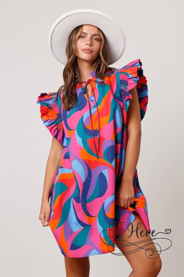 Geo-Chic: Poplin Geometric Print Dress Elegance - BFF Here