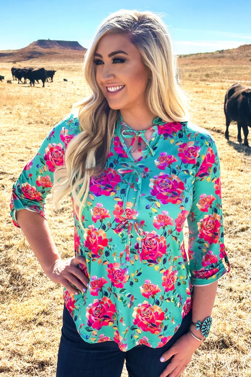 Turquoise Rosewater Bow Top by Sterling Kreek - BFF Here