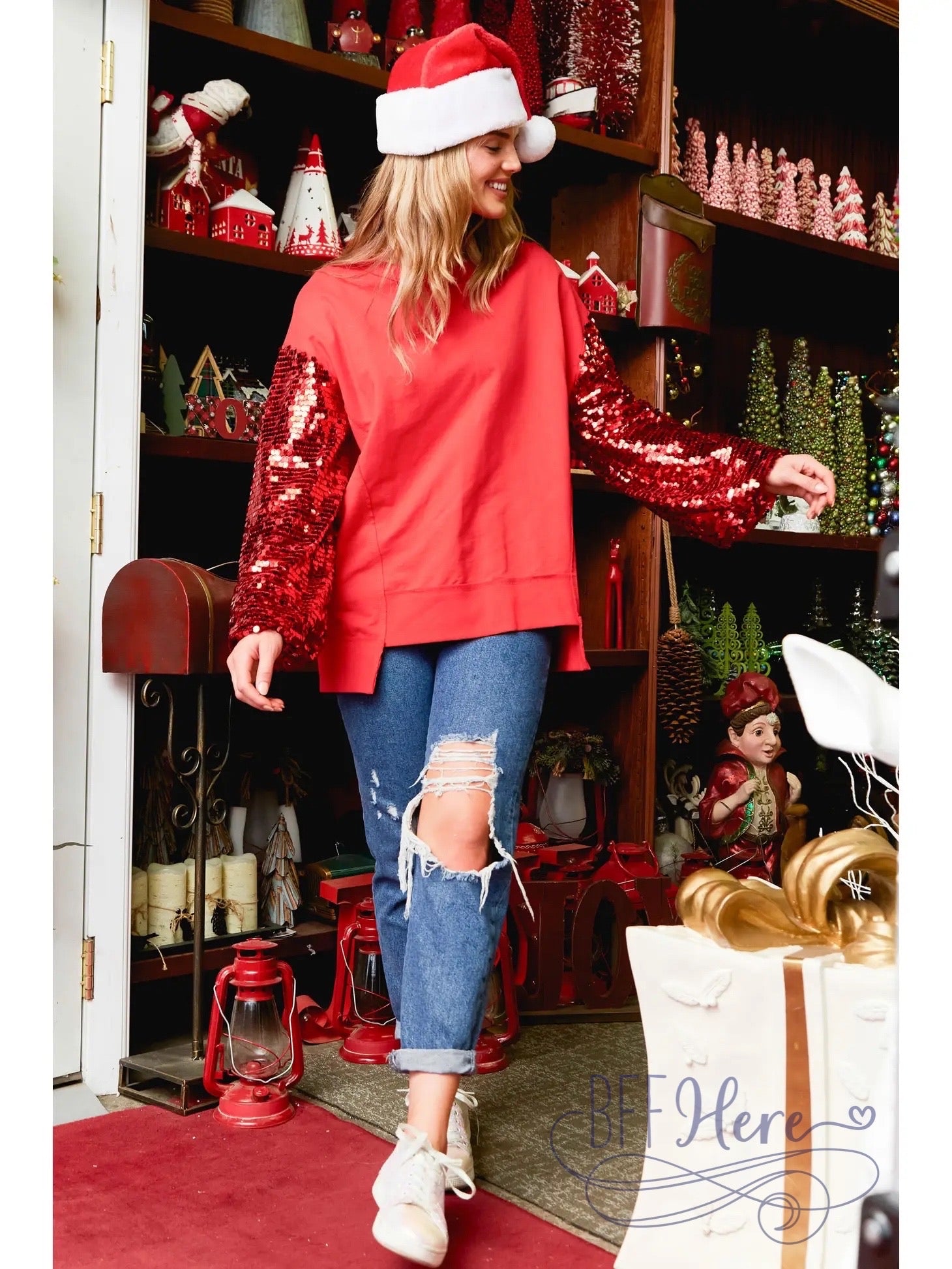 Radiant Glam: Red Sequin Color Block Top - BFF Here