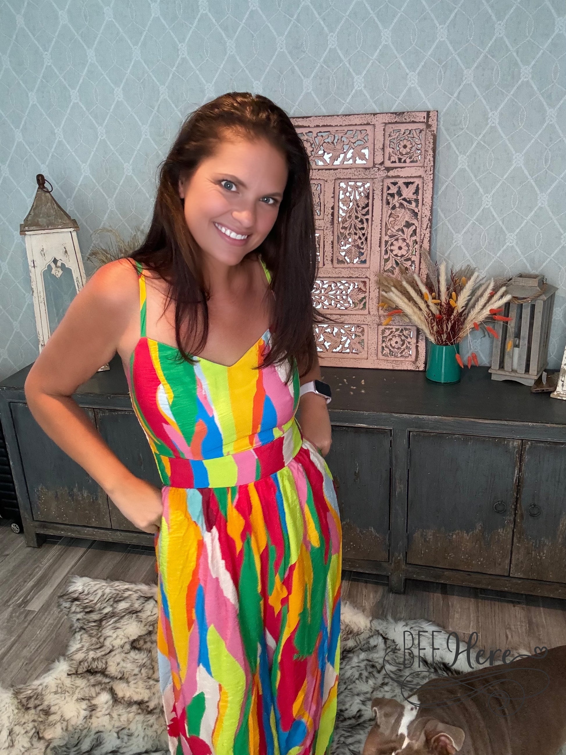 Rainbow Splash Spaghetti Strap Jumpsuit - BFF Here