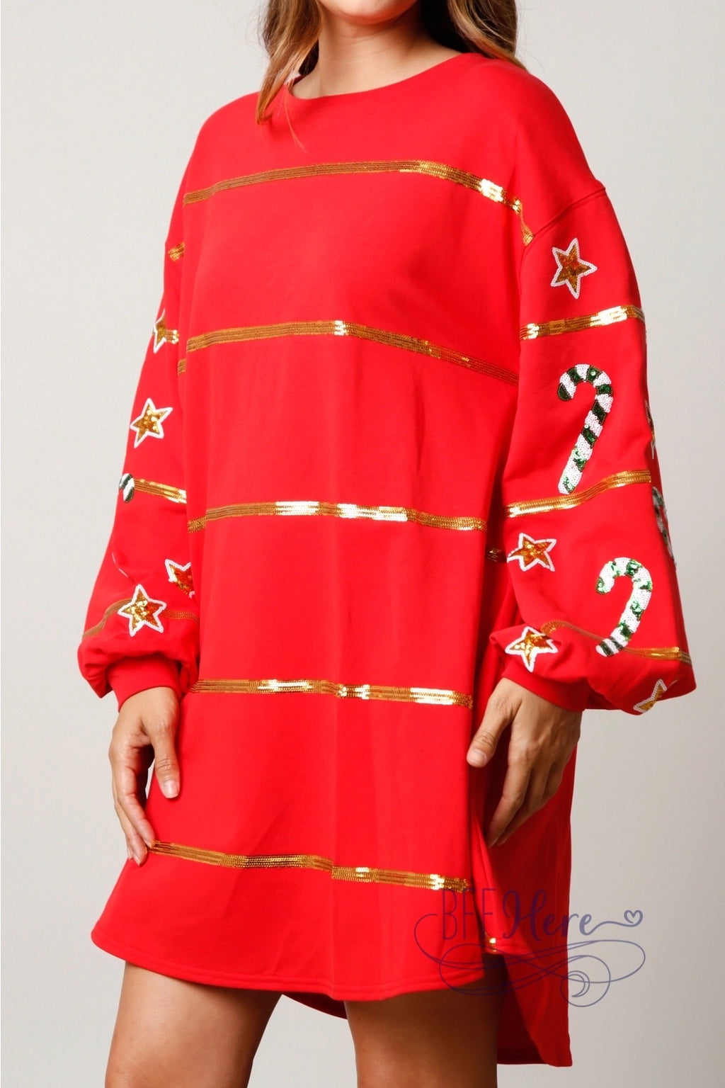 Sparkle and Shine: The Christmas Sequin Stripe Sweatshirt Dress / Choice of Color - BFF Here