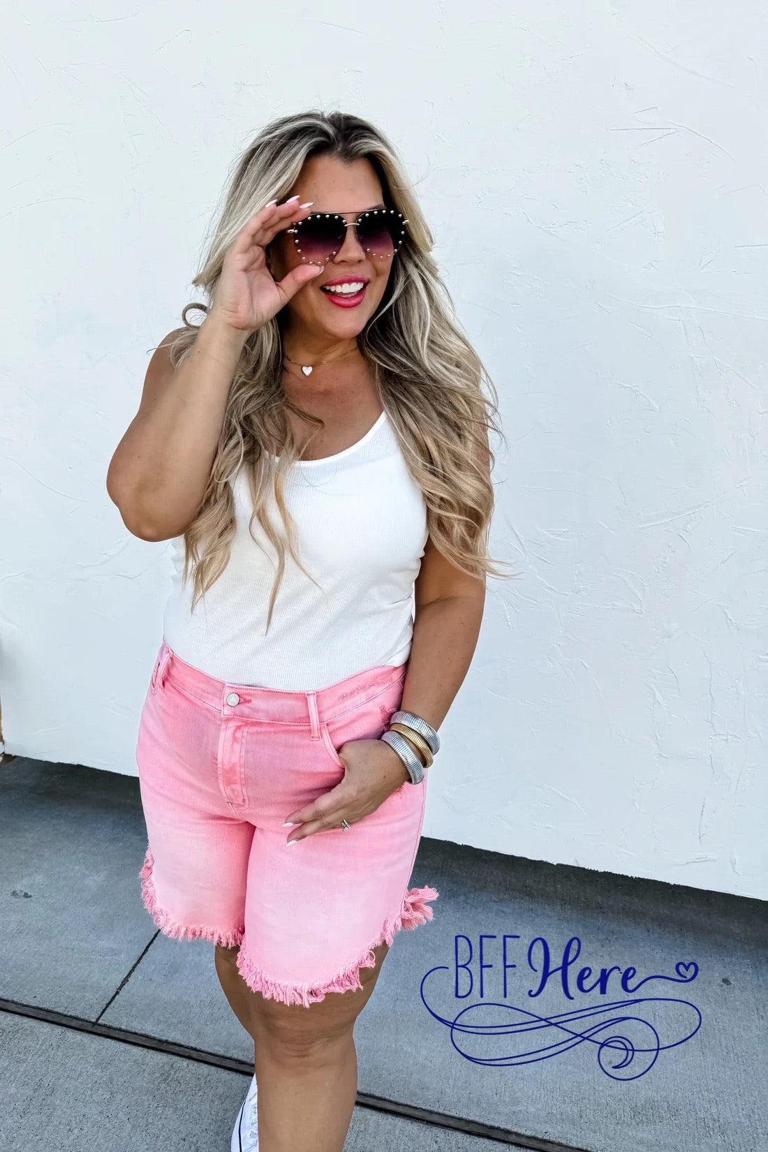 PREORDER: Pretty In Pink Frayed Hem Shorts By Blakeley (Ships End of March) - BFF Here