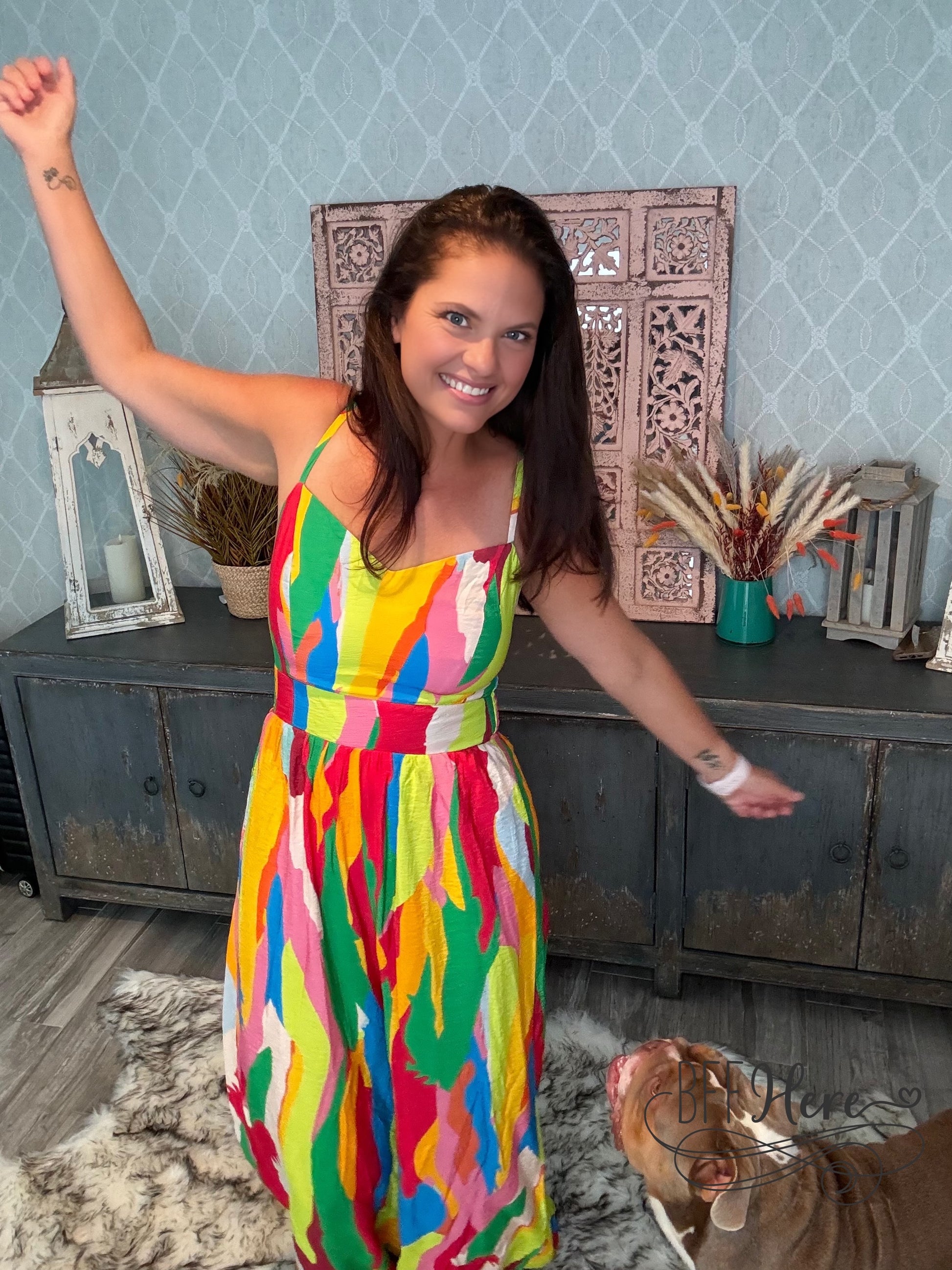 Rainbow Splash Spaghetti Strap Jumpsuit - BFF Here