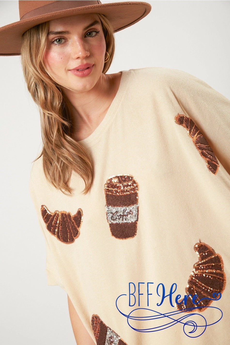 PREORDER: Morning Delight: Coffee & Croissants Towel Top / Choice of Color (Ships End of February) - BFF Here