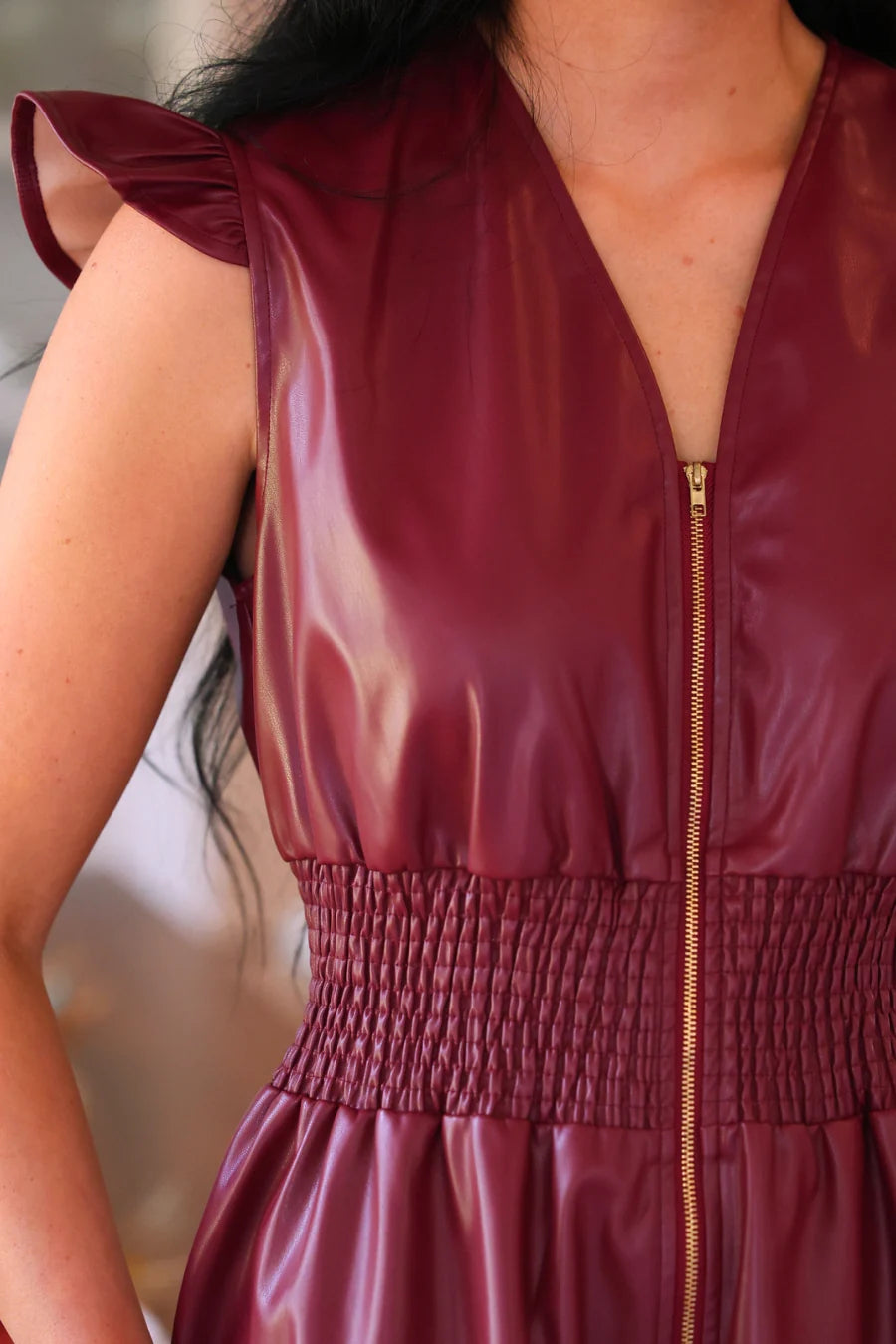 PREORDER: Downtown Leather Zipper Dress / Burgundy by Jess Lea  (ETA: September)