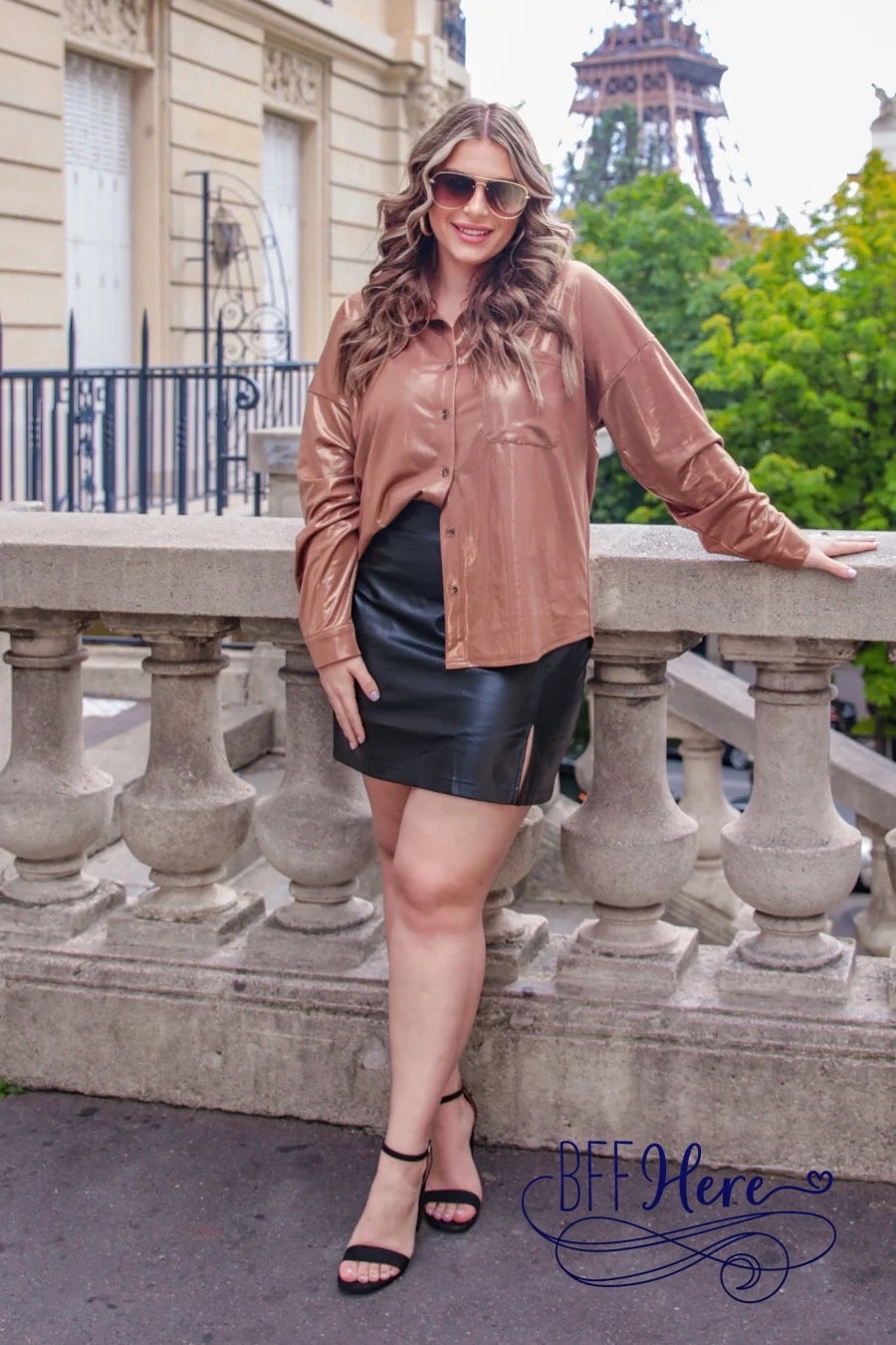 Jean Button Up Metallic Top - BFF Here