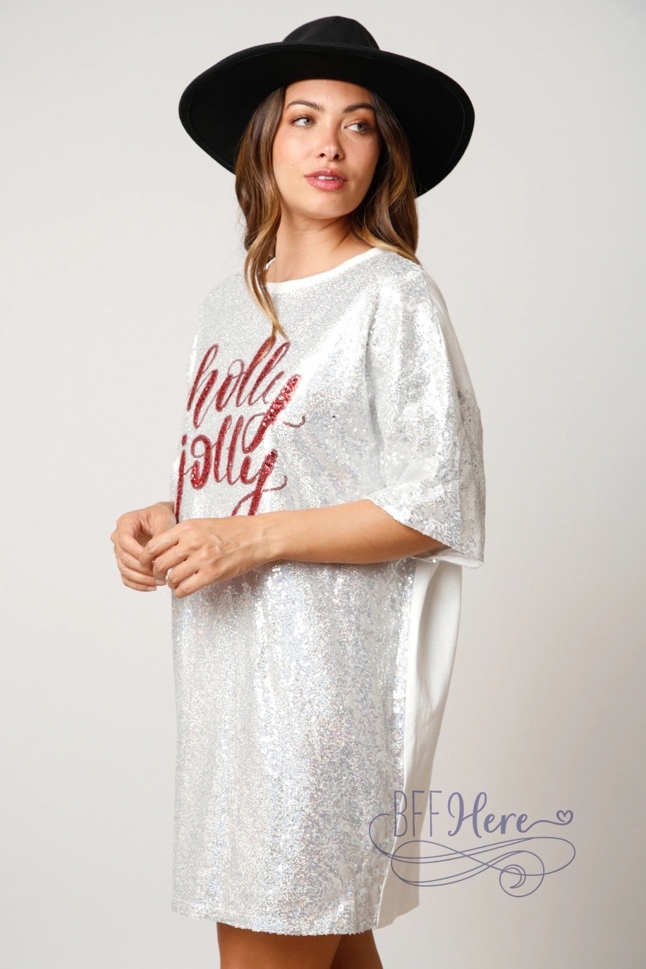 Holly Jolly Sequin T-Shirt Dress: Festive Chic / Choice of Color - BFF Here