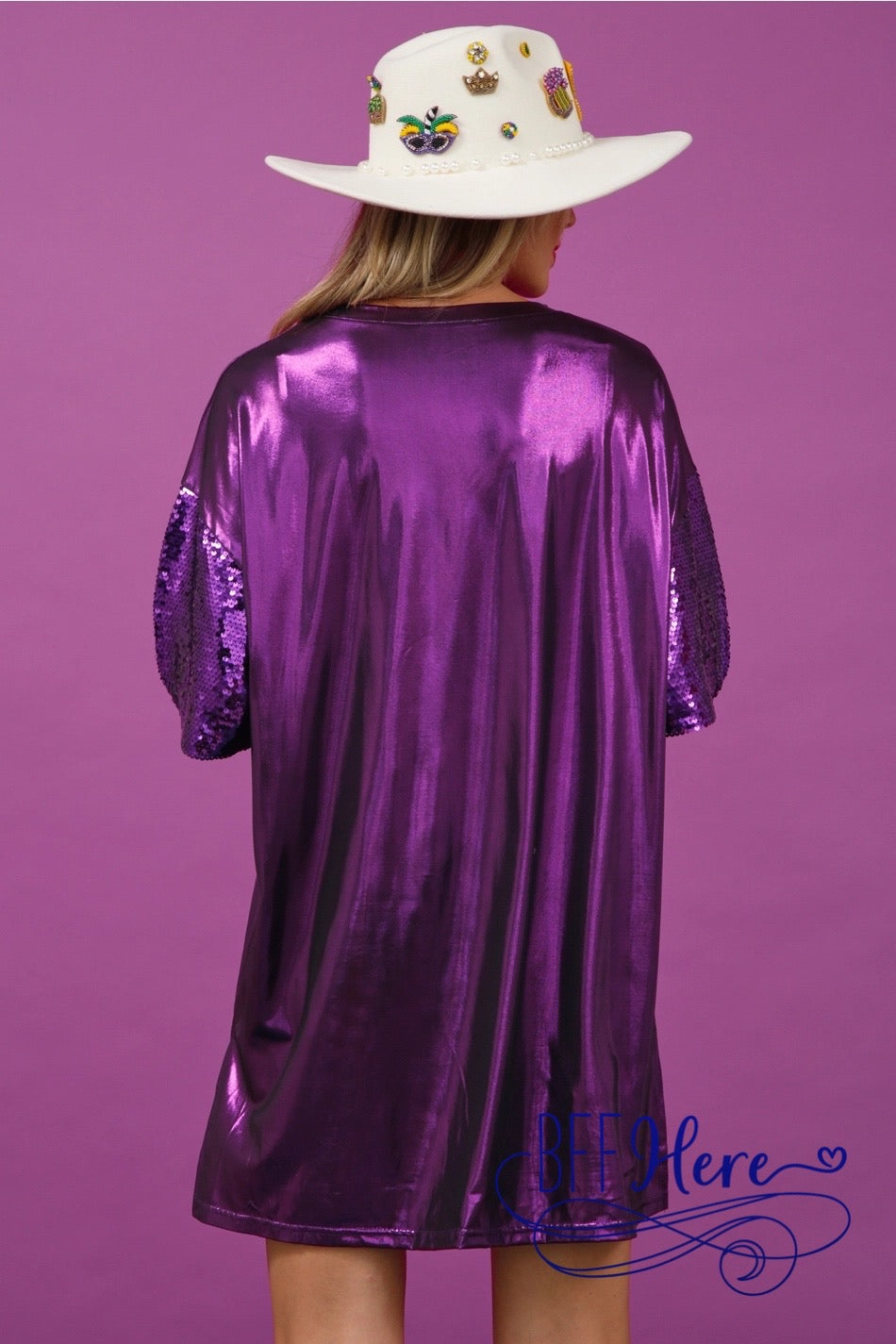 Glitz & Gras: Sequin Foil Mardi Gras Shirt Dress - BFF Here