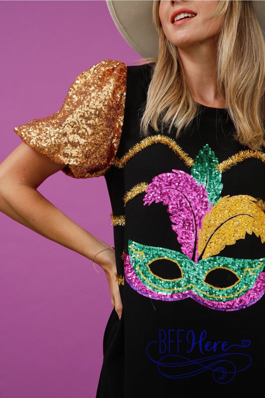 PREORDER: Glittering Masquerade: Sequin Mardi Gras Mask Dress (Ships Beginning of January) - BFF Here