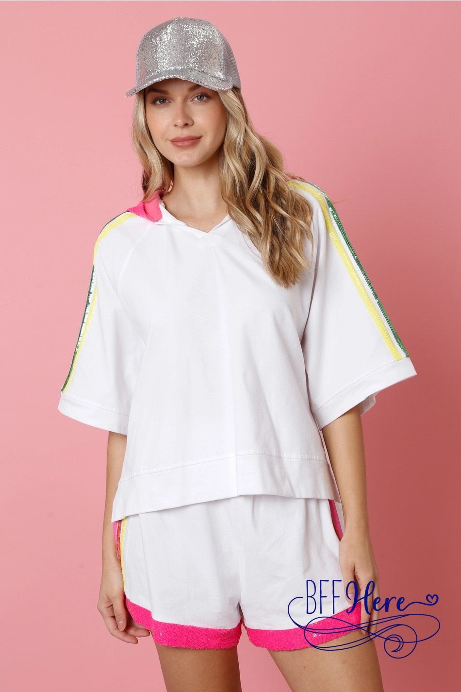 Prismatic Play: Rainbow Sequin Stripe Sweatshirt - BFF Here